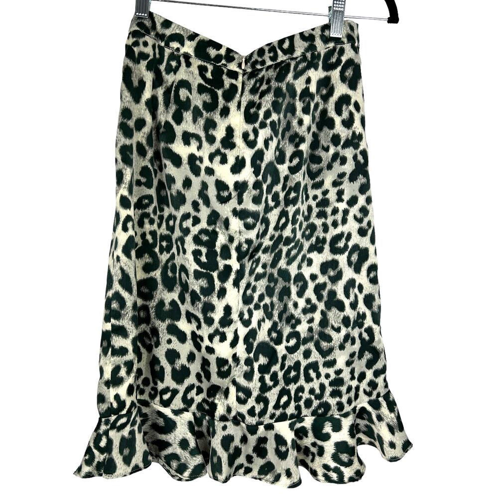 Jack by BB Dakota Olive & Taupe Faux Wrap Skirt with Ruffle Animal Print S 4 EUC